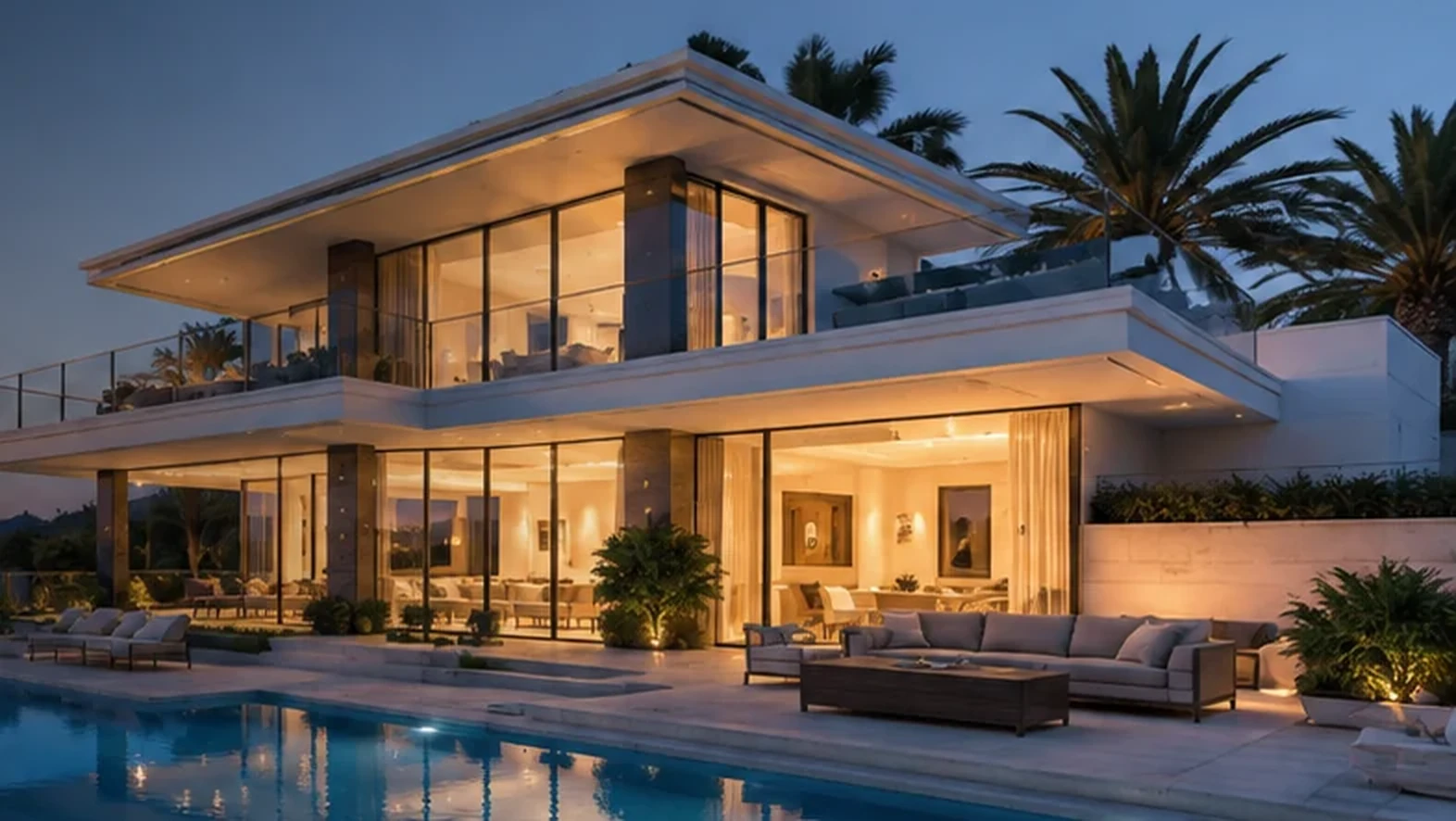 Modern villa property at dusk